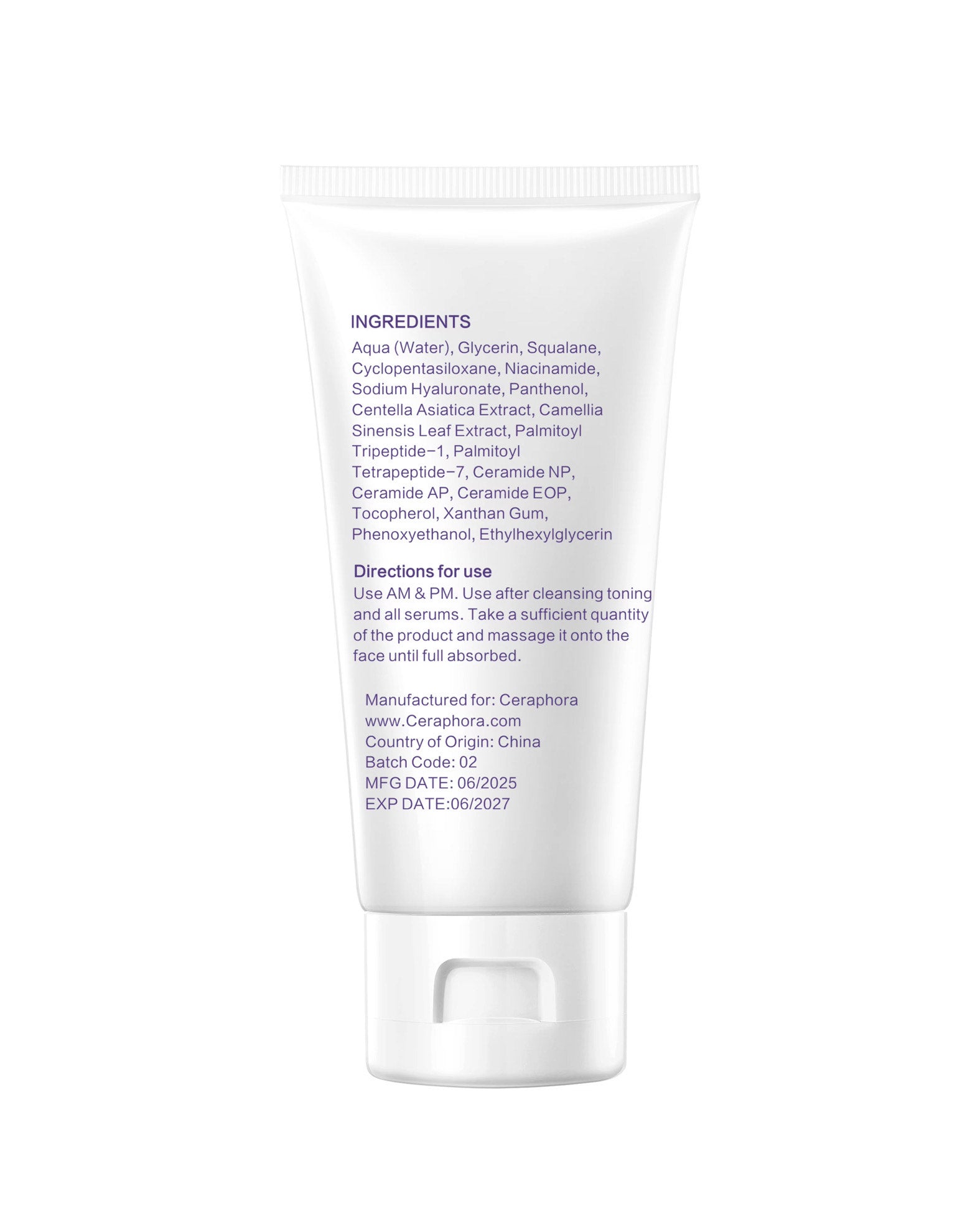 Back view of Ceraphora Hydra Moisturizer tube - clean skincare made for UAE climate